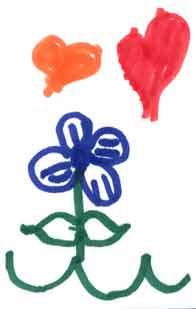 Flor y corazones (detalle del dibujo de un niño)